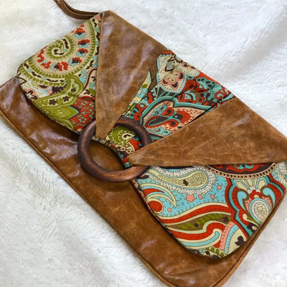 eBISU | Floral Print & Distressed Faux Leather Wrislet